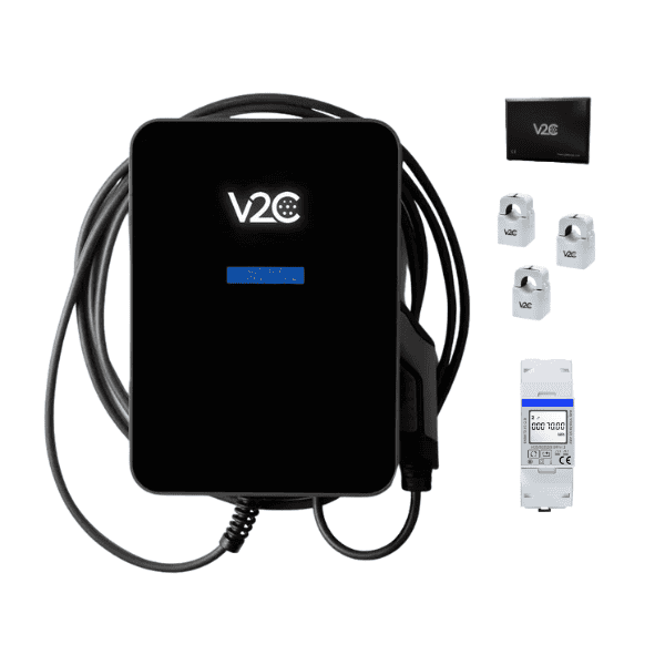 V2C Trydan Pro elektromos autó fali töltő (22 kW – 3x32A) (10m - Type 2) (DLB) (Beépített MID mérővel)