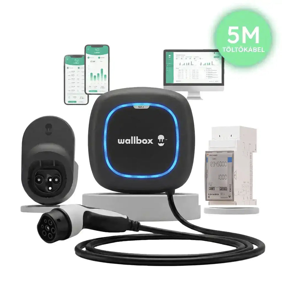 Wallbox Pulsar Max 7,4 kW + Power Boost 1 fázis + Kábel dokk – fekete, 5 m Type 2